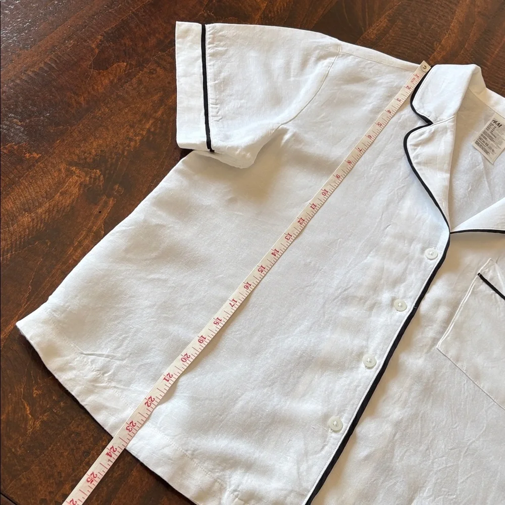 H&M Linen Blend Short Sleeved Shirt White Black Size Medium - Picture 10 of 13